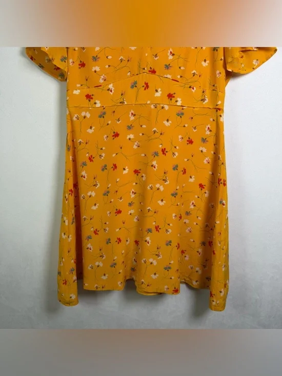 Madewell Silk Belladonna Dress Womens Sz 6 Yellow Floral Mini Cottage Boho Lux - Picture 4 of 11